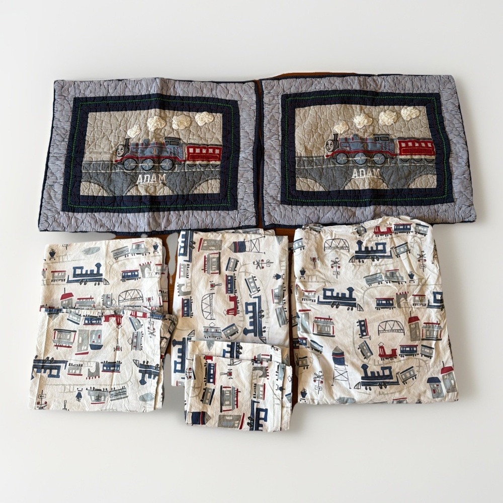 Pottery Barn Kids Thomas Train Bedding Set Flat Fitted Sheet "Adam"